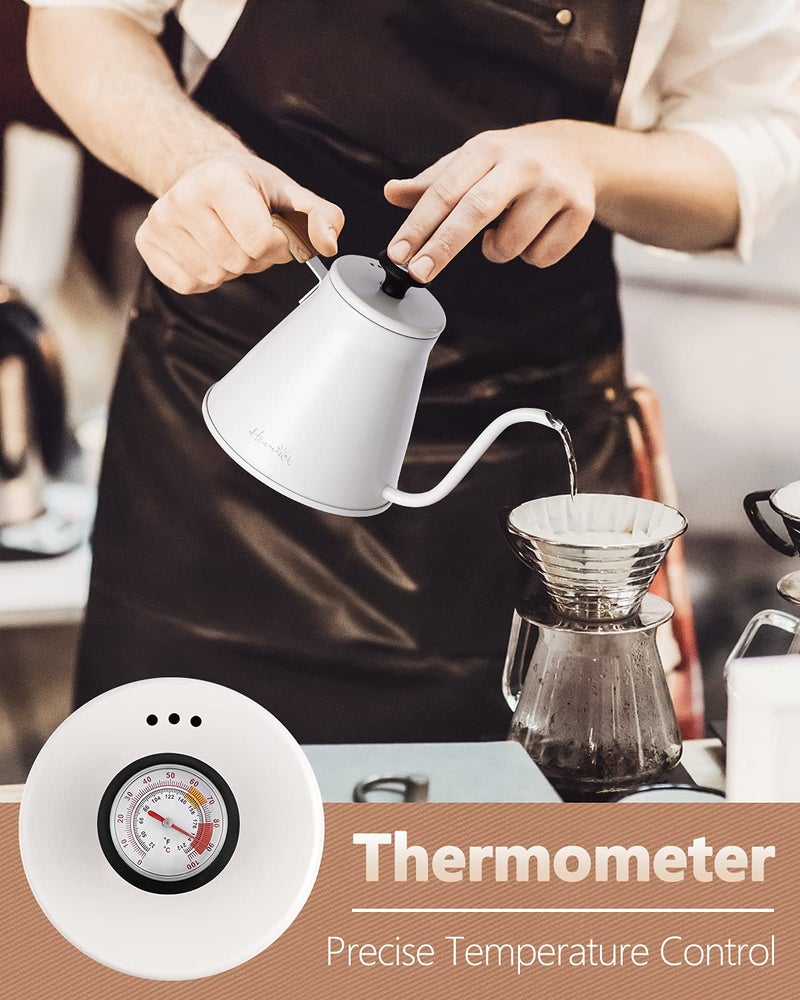 harriet Gooseneck Kettle for Stove Top  37oz (1.1L) Stainless Steel Pour Over Coffee Kettle with Thermometer  Anti-Hot Handle  Flow Spout Design For Drip Coffee  White - Image 2